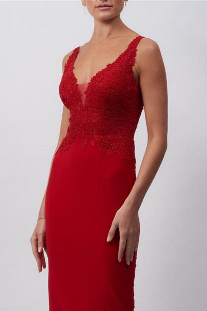Red MC120117 Jersey and lace open back dress - Cargo Clothing