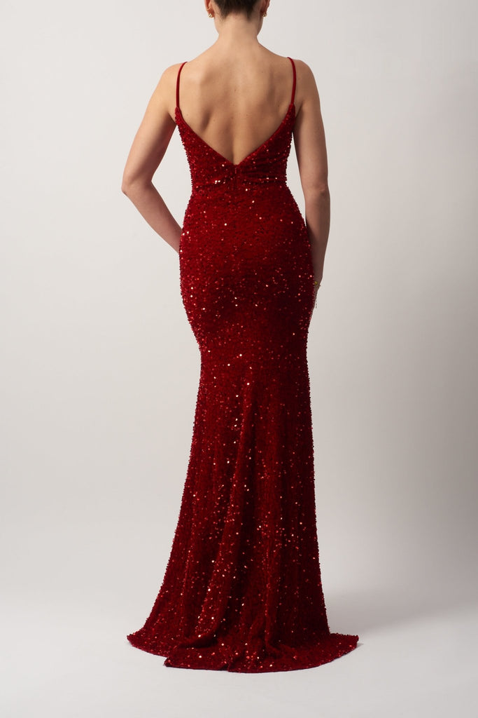 Red MC182505 Velvet Sequins Dress - Cargo Clothing