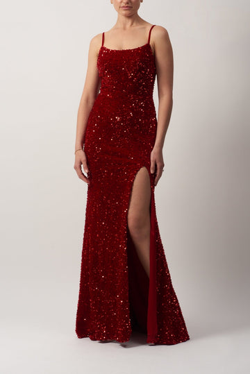 Red MC182505 Velvet Sequins Dress - Cargo Clothing
