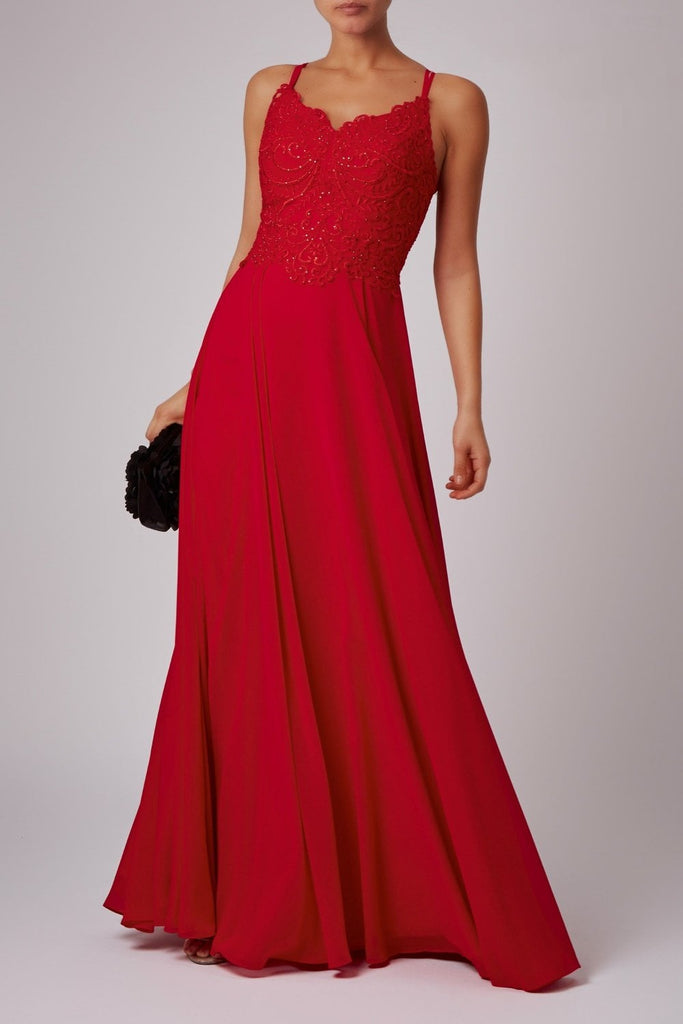 Red MC186099 Lace Double Strap prom dress - Cargo Clothing