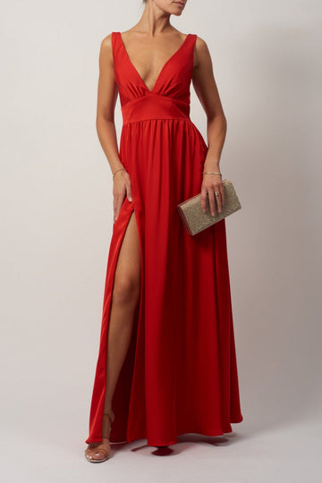 Red Satin Band Ball Gown MC191020