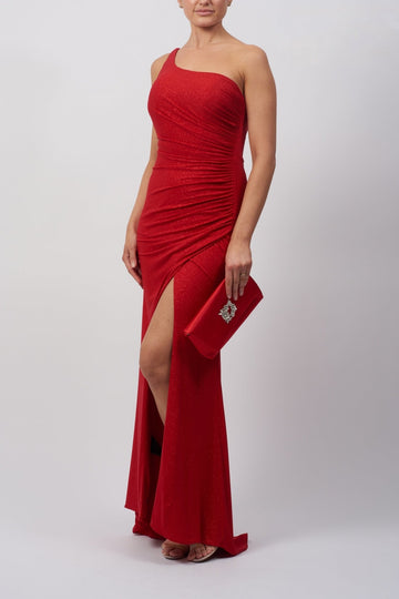 RED One Shoulder Diamond Strap Jersey Dress MC192067