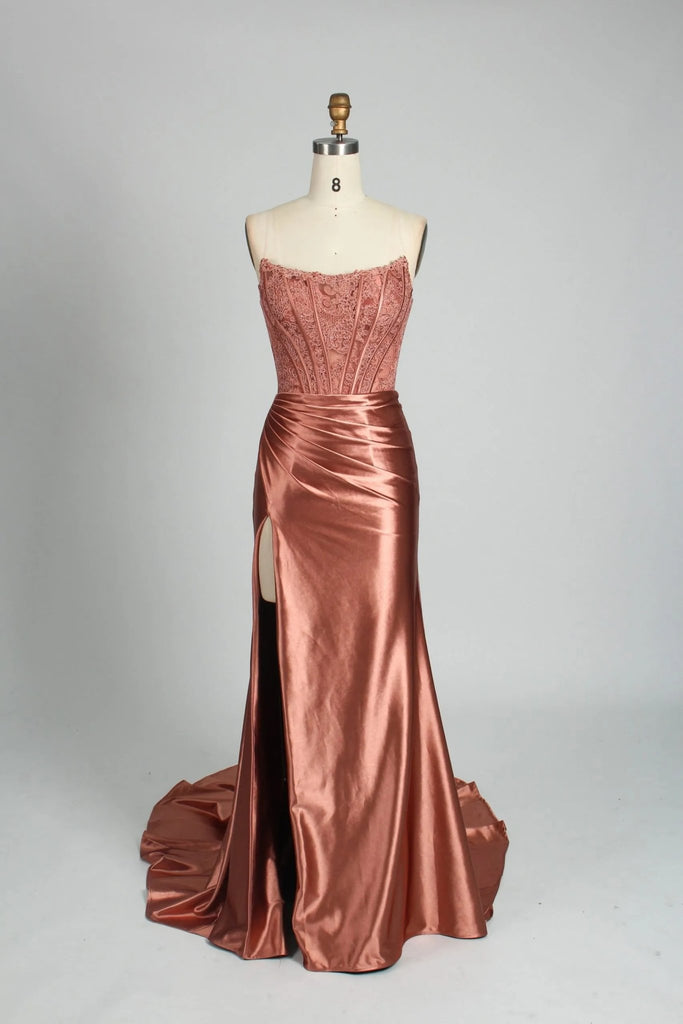 Rose Gold Satin Corset Mermaid Dress
