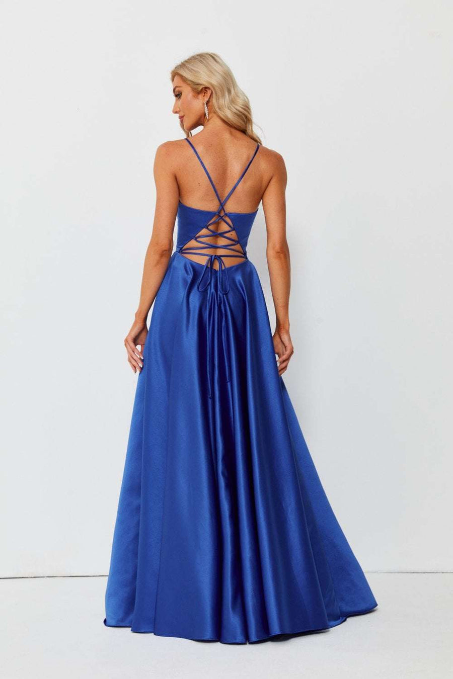 Royal Blue AVA 32636 Full skirted open back dress - Cargo Clothing