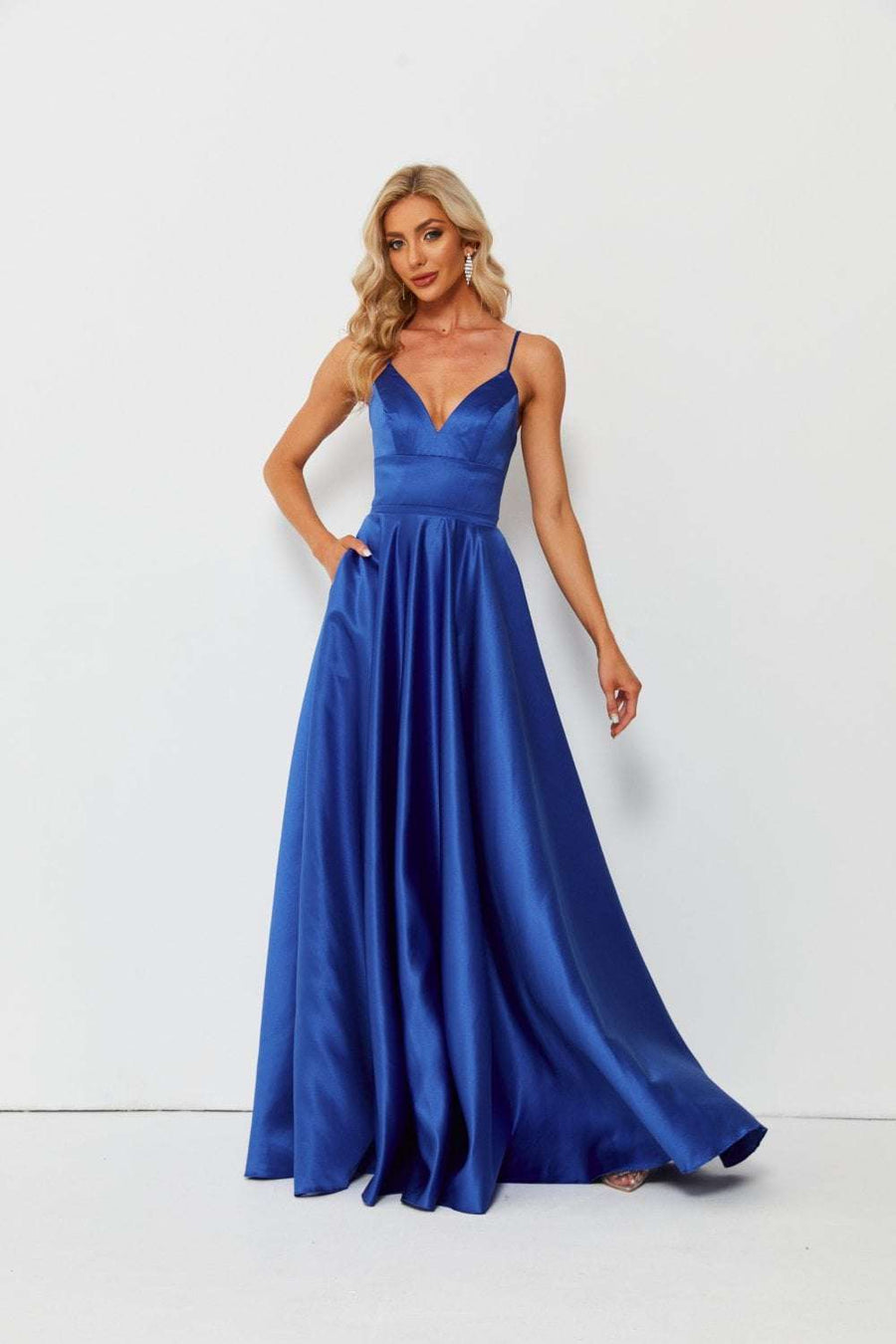 Royal Blue AVA 32636 Full skirted open back dress - Cargo Clothing