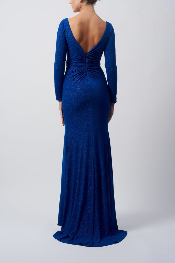 Royal Blue Glitter rouched waist long sleeve dress MC121054