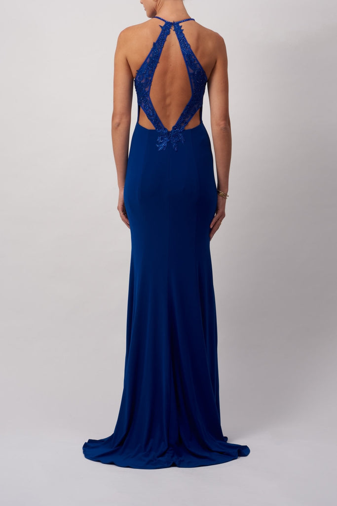 Royal Blue Lace high neck evening dress MC181486