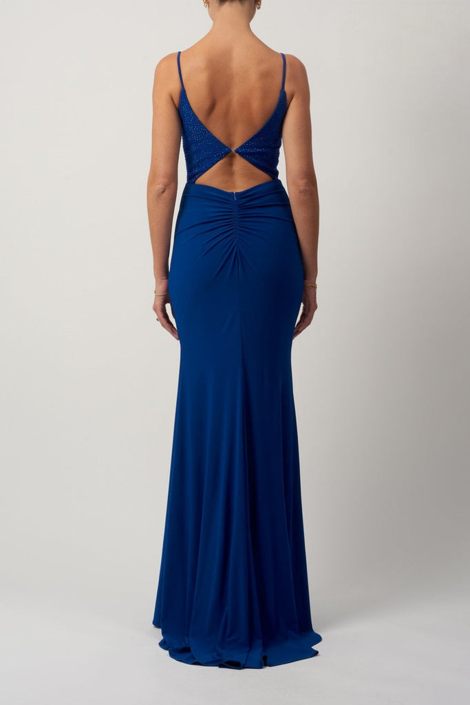 Royal Blue Rouched Glitter Cut-out Dress MC182053