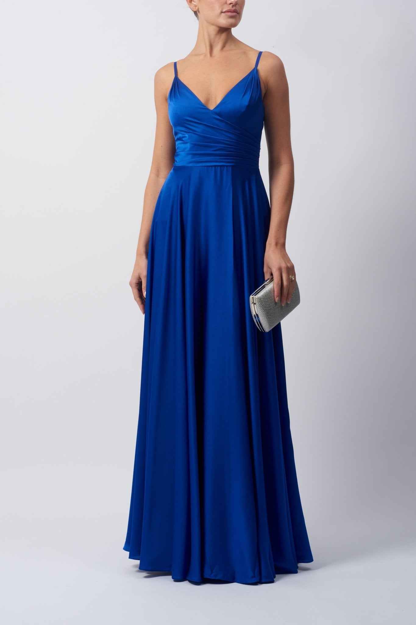 Satin Prom Dress - Royal Blue MC220123 | Sweetheart V Neck, Faux Wrap Satin Prom Dress - Royal Blue MC220123 | Sweetheart V Neck, Faux Wrap