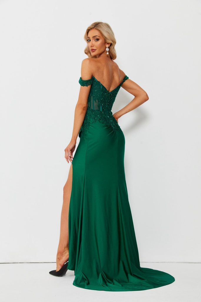 SADIE - Emerald Off-shoulder Corset Dress - Cargo Clothing