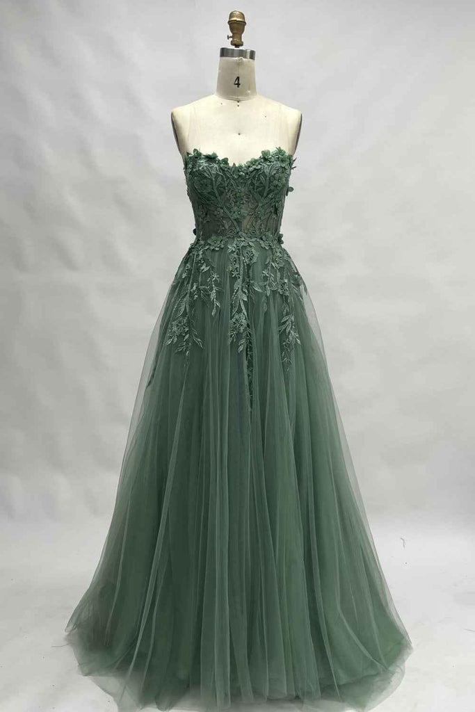 Sage Green Corset Top Tulle Dress Ylona