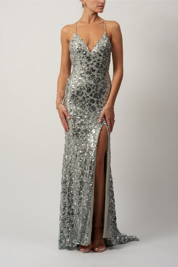 Mascara MC1825012 Silver Sequins Low Back Prom Dress