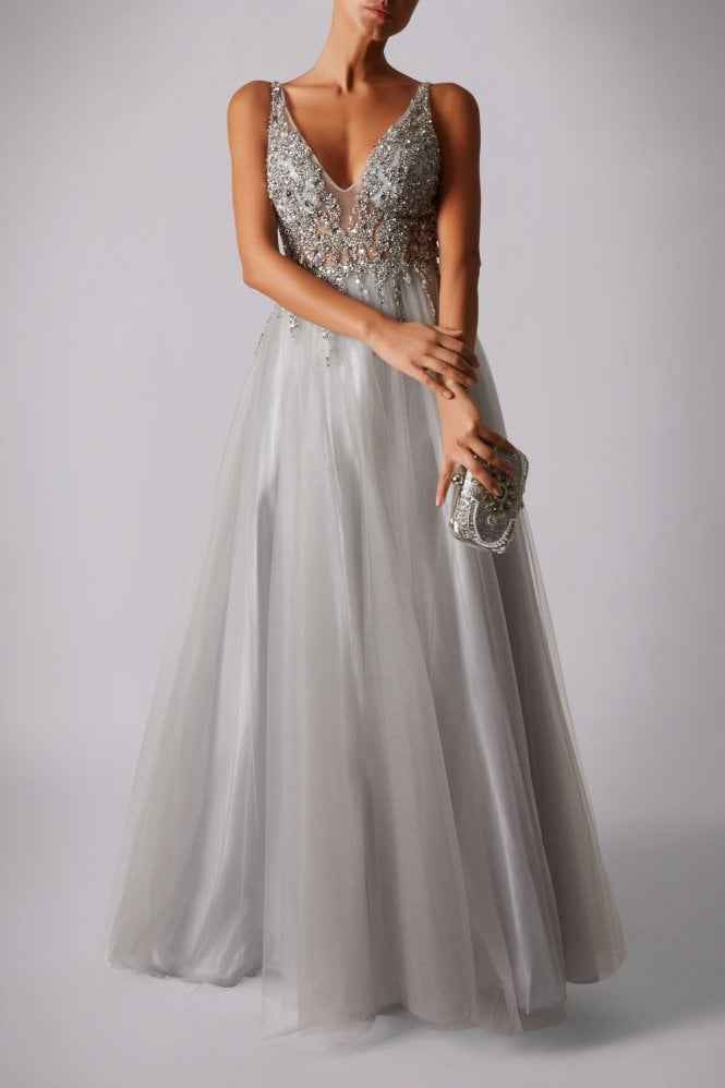 Silver MC186017 Ray Beads Tulle net dress - Cargo Clothing