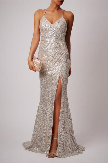 Silver MC186119 sequin strap low back dress - Cargo Clothing