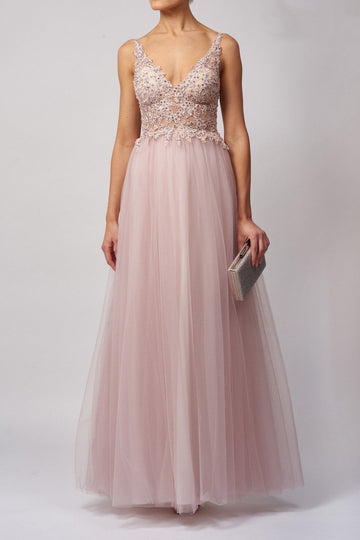 Spring light pink MC129227 soft lace & net tulle prom dress - Cargo Clothing