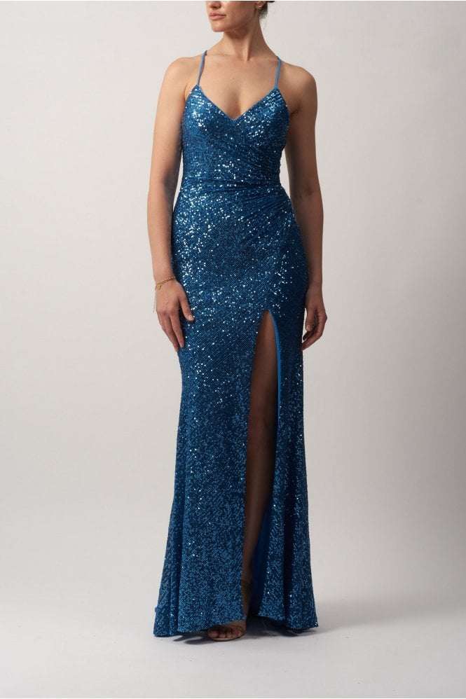 Steele Blue Dress - Sequin Strap Dress | Shine at Prom Steele Blue Dress - Sequin Strap Dress | Shine at Prom
