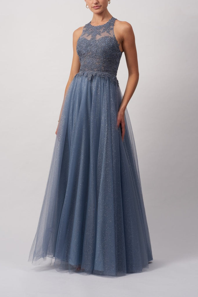 Storm Blue Embellished sparkling tulle gown MC120134