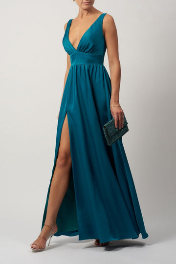 Teal MC191020 Satin Band Ball Gown - Cargo Clothing