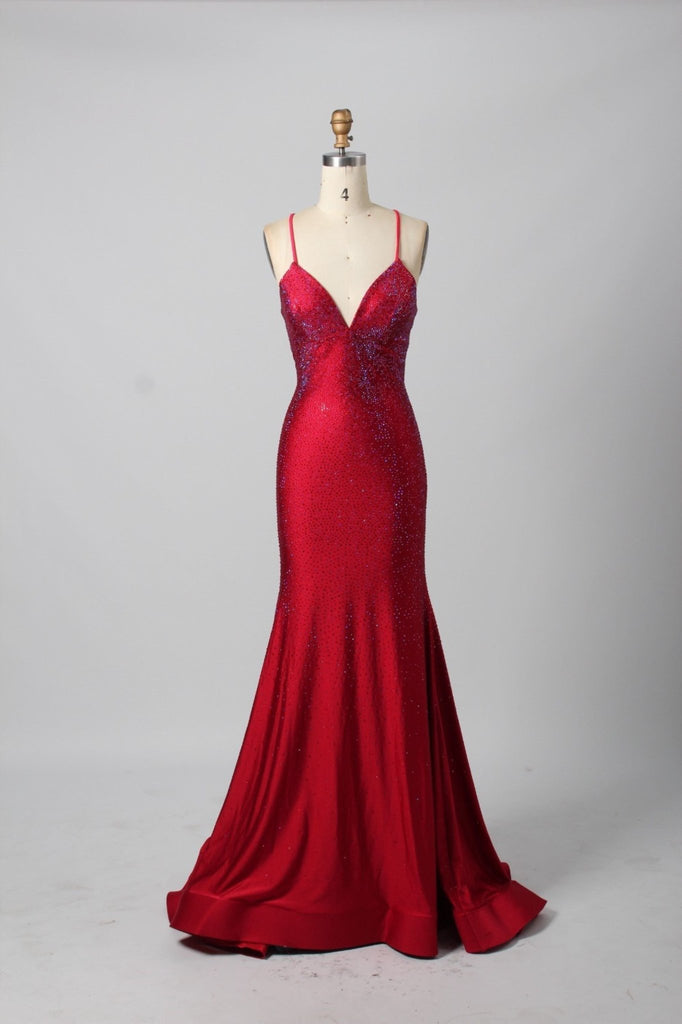 red long sparkle dress on a mannequin