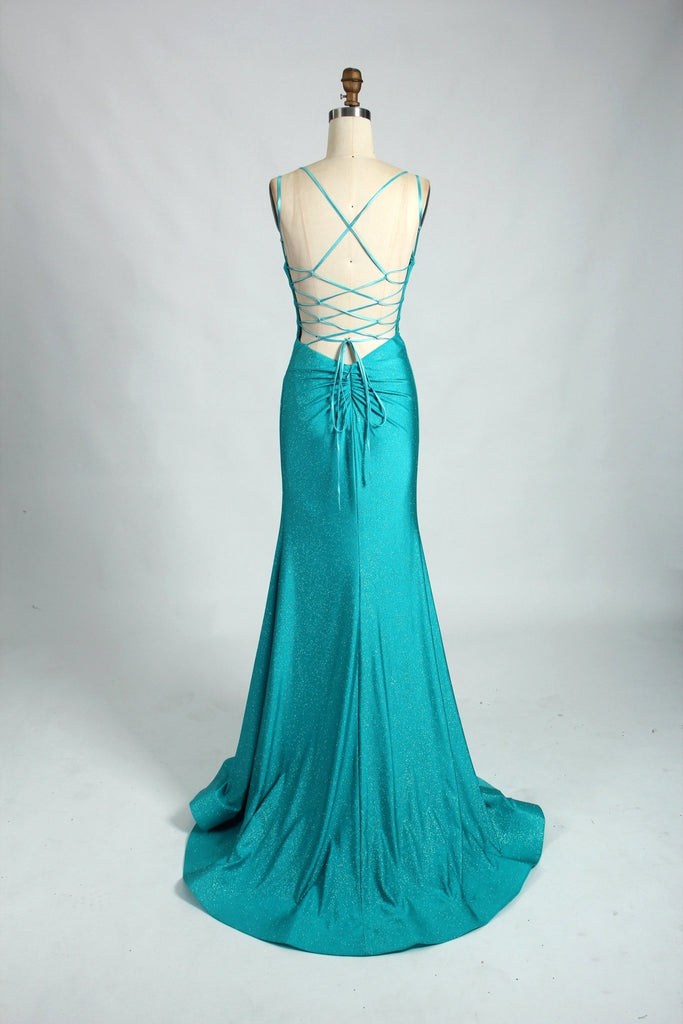 Turquoise Lace up Jewel Dress back image