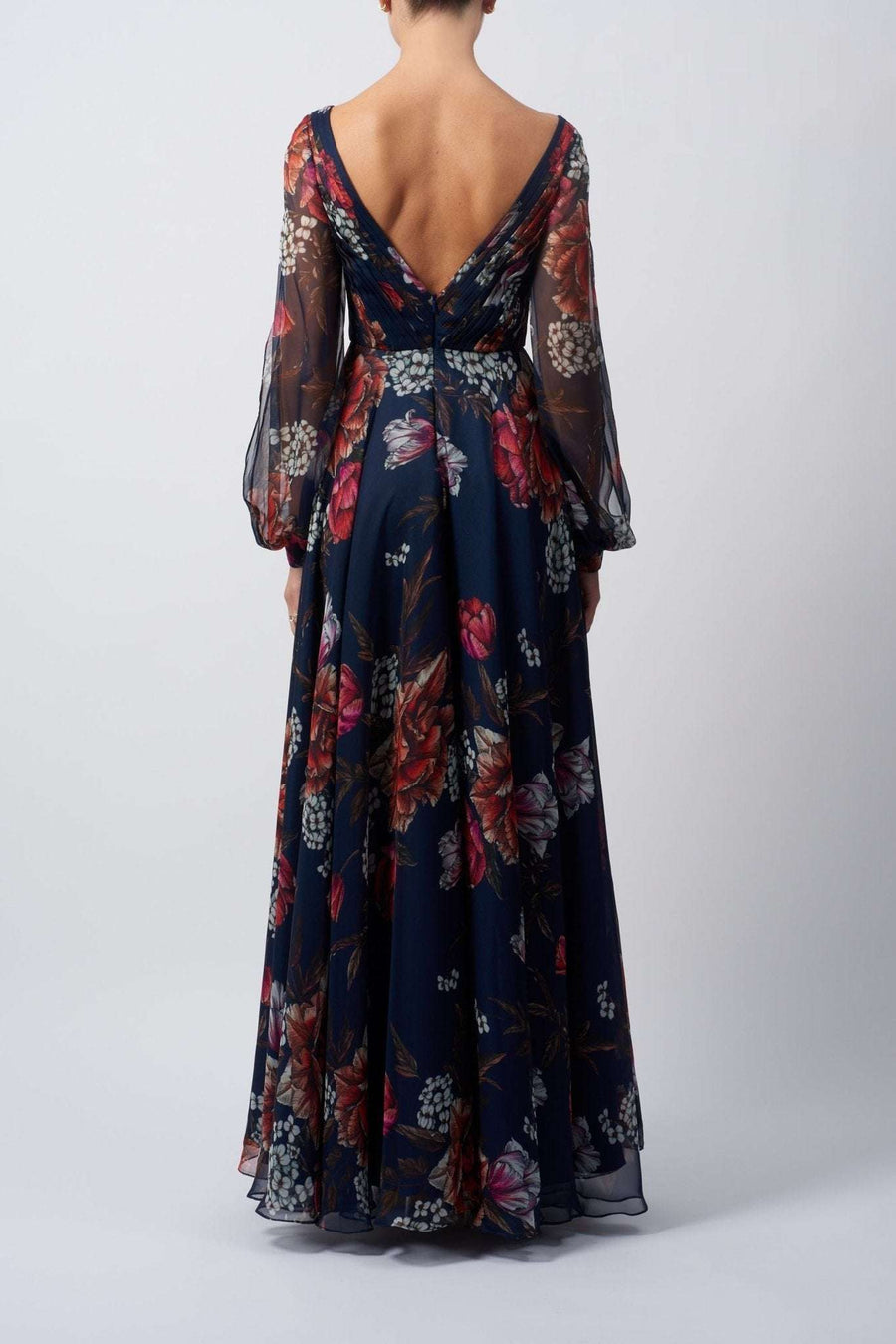 Young lady standing in a Floral Long Sleeve Dress back image