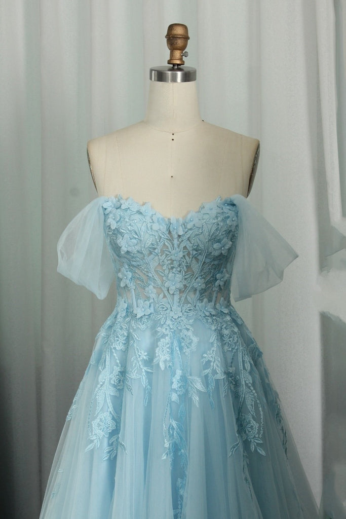 Ylona - Baby Blue Corset Top Tulle Dress